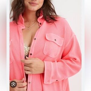 Aerie Lumber Jane Hot Pink Waffle Knit Shirt Size Large